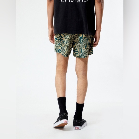 Men’s PacSun Warp 4.5" Swim Trunks Board Shorts Large Green Gold Waves Wavey - Picture 5 of 15